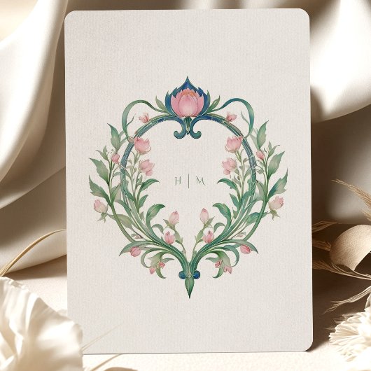 アールヌーボーエレガント牡丹結婚式招待状 招待状