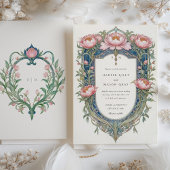 アールヌーボーエレガント牡丹結婚式招待状 招待状