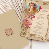 アールヌーボーエレガント結婚のディナーメニューフローラ 招待状