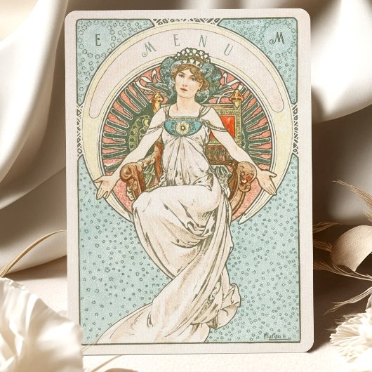 アールヌーボーエレガント結婚のディナーメニューミュシャ 招待状