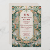 アールヌーボーエレガント結婚式招待状とフローラ 招待状 (正面/裏面)