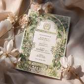 アールヌーボーエレガント結婚式招待状ゴールドフォイル 箔招待状