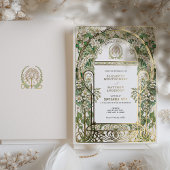 アールヌーボーエレガント結婚式招待状ゴールドフォイル 箔招待状
