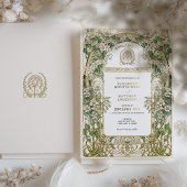 アールヌーボーエレガント結婚式招待状ゴールドフォイル 箔招待状