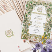 アールヌーボーエレガント結婚式招待状ゴールドフォイル 箔招待状