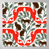 アールヌーボーエレガント赤茶色・黒猫 –  ポスター (正面)