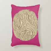 アールヌーボーエレガント金ゴールド暗い赤紫色ピンクメダリオン アクセントクッション (正面(垂直))