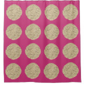 アールヌーボーエレガント金ゴールド暗い赤紫色ピンクメダリオン シャワーカーテン (正面)