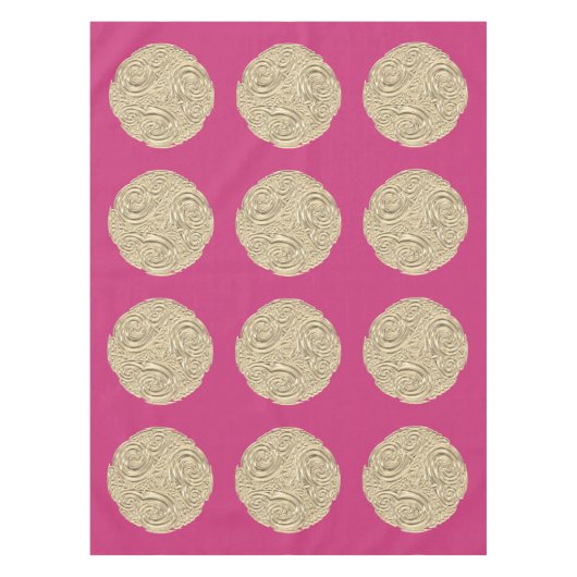 アールヌーボーエレガント金ゴールド暗い赤紫色ピンクメダリオン テーブルクロス (正面)
