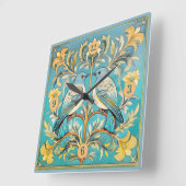 アールヌーボーエレガント鳥パット#23ティール(緑がかった色)桃ID1078 スクエア壁時計 (傾斜)