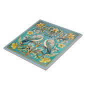 アールヌーボーエレガント鳥パット#23ティール(緑がかった色)桃ID1078 タイル (側面)