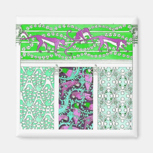 アールヌーボーオウム猿ジャングル熱帯デザイン マグネット (正面)