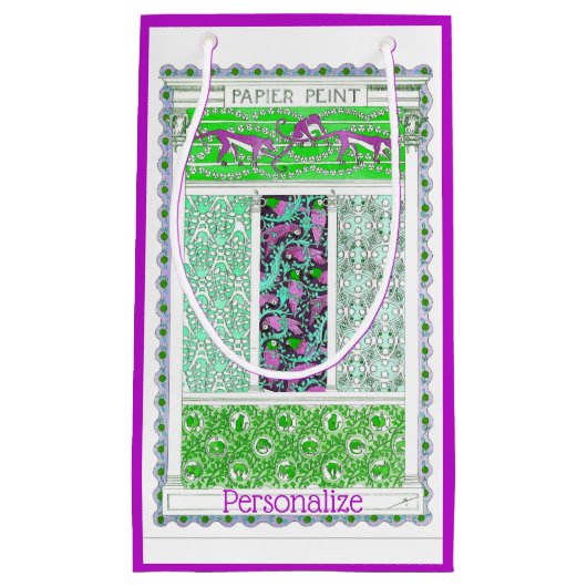 アールヌーボーオウム猿ジャングル熱帯ヴィンテージ スモールペーパーバッグ (正面)