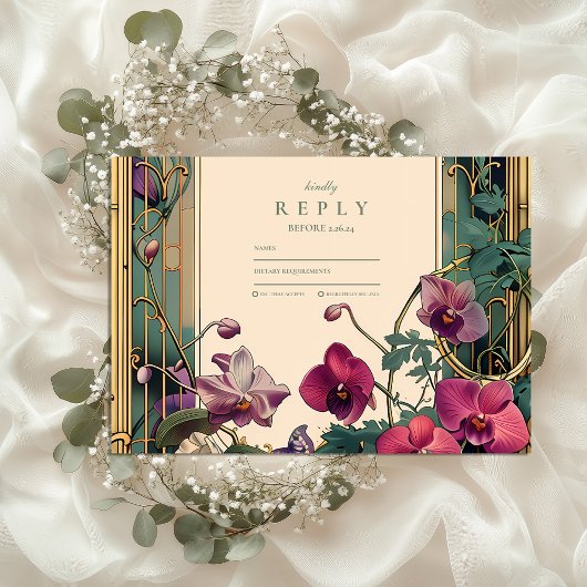 アールヌーボーオーキッドフレ結婚ーム 出欠カード