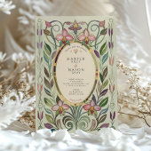 アールヌーボーオーキッド&リーフ金ゴールド結婚ズ 招待状