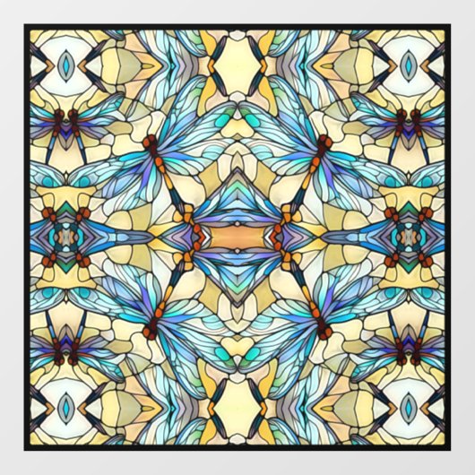 アールヌーボーカラフルトンボフェイクイのステンドグラス ウィンドウサイン (シート)