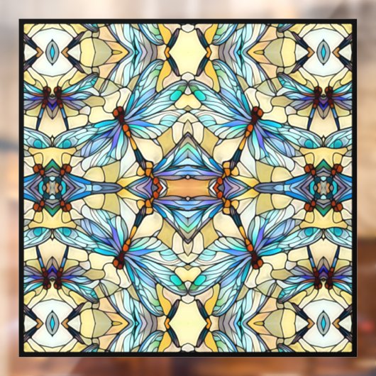 アールヌーボーカラフルトンボフェイクイのステンドグラス ウィンドウサイン (シート2)