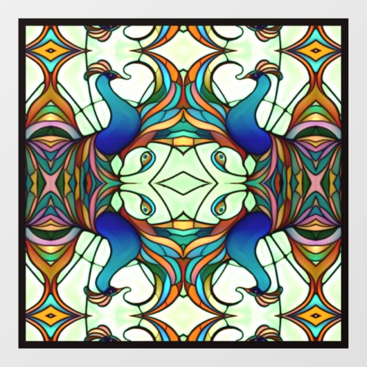 アールヌーボーカラフル孔雀ステンドガフェイクラス ウィンドウサイン (シート)