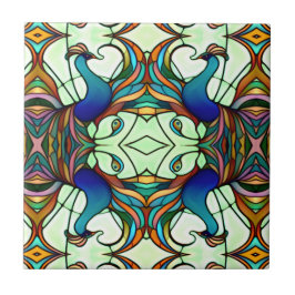 アールヌーボーカラフル孔雀ステンドグラススタイル タイル