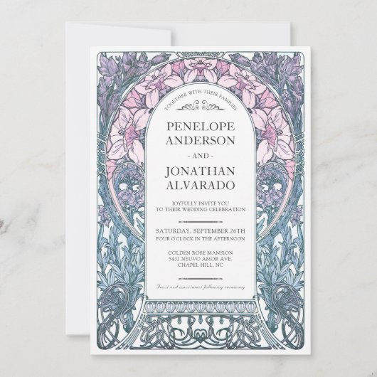 アールヌーボーカラフル結婚式招待状(セット#8) 招待状 (正面)