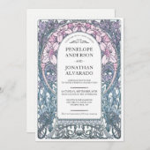 アールヌーボーカラフル結婚式招待状(セット#8) 招待状 (正面/裏面)