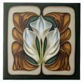 アールヌーボーカラリリシンメトリカルフローラウォールアート タイル (正面)