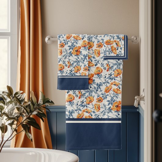 アールヌーボーカリフォルニアポピズネイビーバンディ バスタオルセット