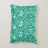 アールヌーボーカーネーションダマスク、ターコイズ&アクア アクセントクッション (裏面(縦))