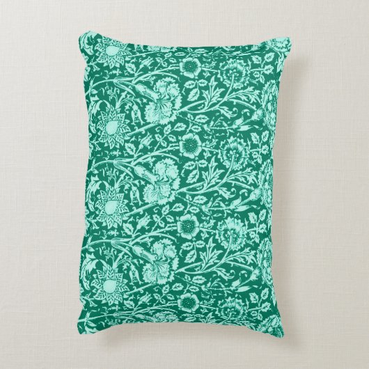 アールヌーボーカーネーションダマスク、ターコイズ&アクア アクセントクッション (裏面(縦))