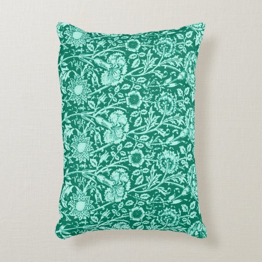 アールヌーボーカーネーションダマスク、ターコイズ&アクア アクセントクッション (正面(垂直))