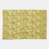 アールヌーボーカーネーションダマスク,マスタードとイエロー キッチンタオル (横)