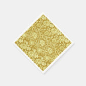 アールヌーボーカーネーションダマスク，マスタードとイエロー スタンダードカクテルナプキン (角)