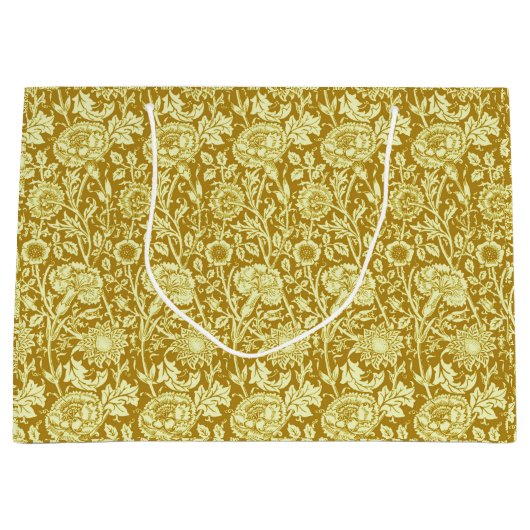 アールヌーボーカーネーションダマスク，マスタードとイエロー ラージペーパーバッグ (正面)