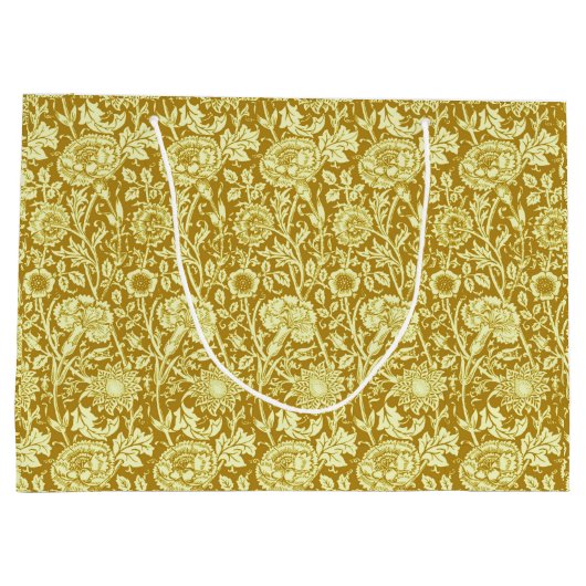 アールヌーボーカーネーションダマスク，マスタードとイエロー ラージペーパーバッグ (裏面)