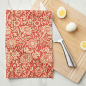 アールヌーボーカーネーションダマスク、マンダリンオレンジ キッチンタオル (四つ折り)