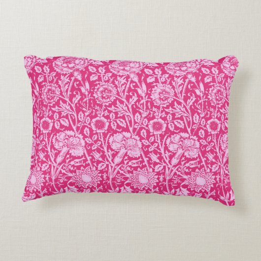 アールヌーボーカーネーション明るい赤紫色ピンク アクセントクッション (裏面)