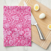アールヌーボーカーネーション明るい赤紫色ピンク キッチンタオル (四つ折り)