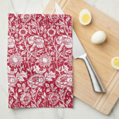 アールヌーボーカーネーション赤と白ダマスク キッチンタオル (四つ折り)