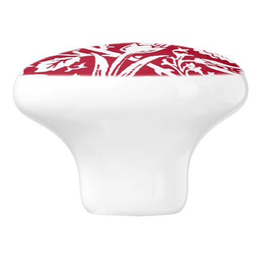 アールヌーボーカーネーション赤と白ダマスク セラミックノブ (側面)