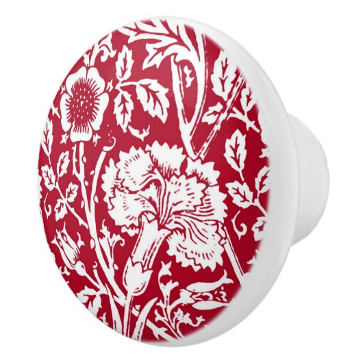 アールヌーボーカーネーション赤と白ダマスク セラミックノブ (右)