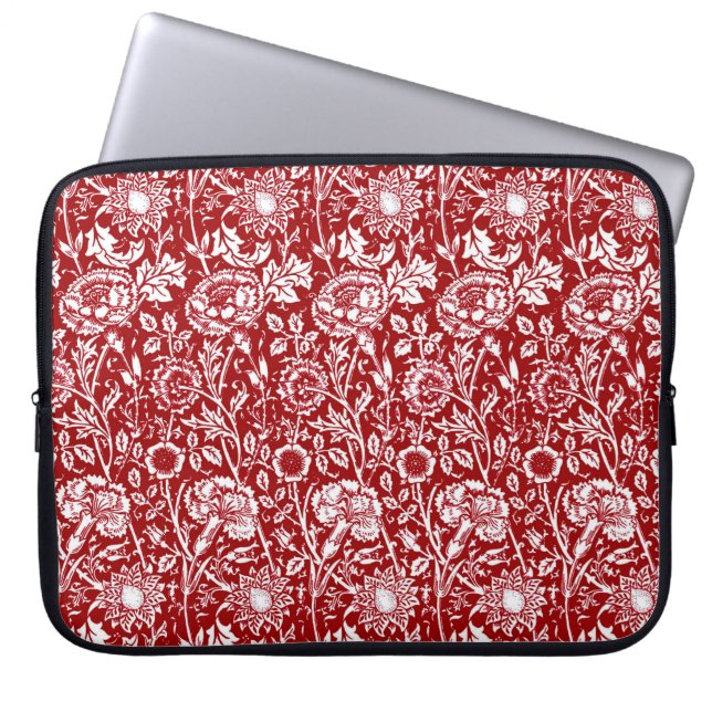 アールヌーボーカーネーション赤と白ダマスク ラップトップスリーブ (正面)