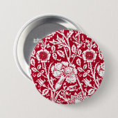 アールヌーボーカーネーション赤と白ダマスク 缶バッジ (正面&裏面)