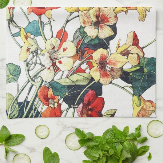 アールヌーボーガーデンナスタジウムフラワーズ キッチンタオル (折り畳み)
