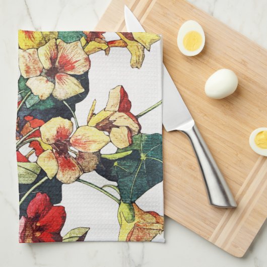 アールヌーボーガーデンナスタジウムフラワーズ キッチンタオル (四つ折り)