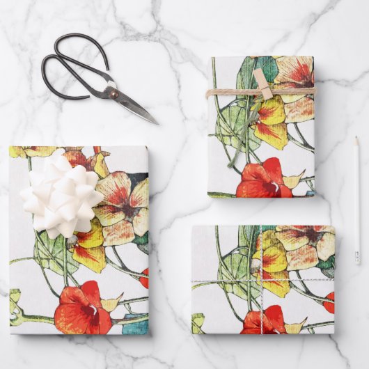 アールヌーボーガーデンナスタジウムフラワーズ ラッピングペーパーシート (正面)