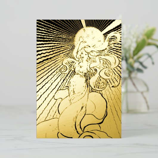 アールヌーボーガールウィズスター輝くクインチェニェラ 箔招待状 (立ち正面)