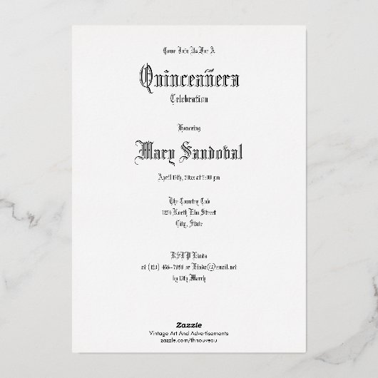 アールヌーボーガールウィズスター輝くクインチェニェラ 箔招待状 (裏面)