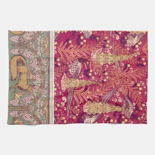 アールヌーボーキツネのキジのフォックスグラブヴェルヌイユ キッチンタオル (横)