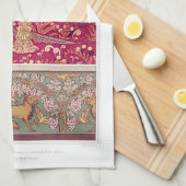 アールヌーボーキツネpheasantフォックスグローブヴェルヌイユ赤 キッチンタオル (四つ折り)