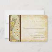 アールヌーボークジャク結婚の鳥の応答カード 出欠カード (正面)